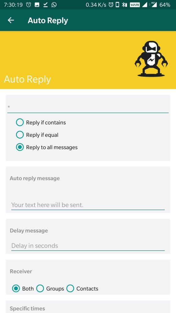 whatsapp aero auto reply feature