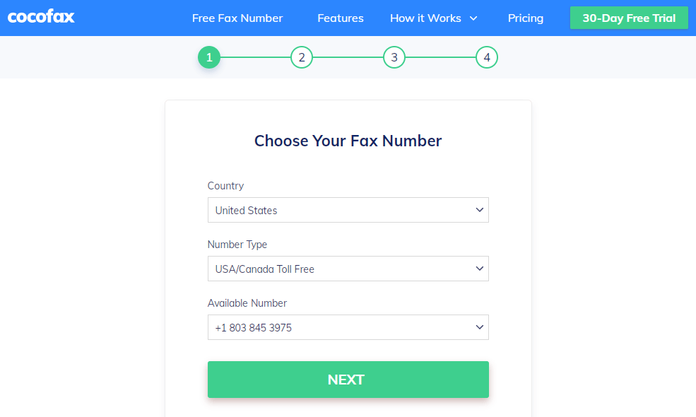 free trial choose fax number